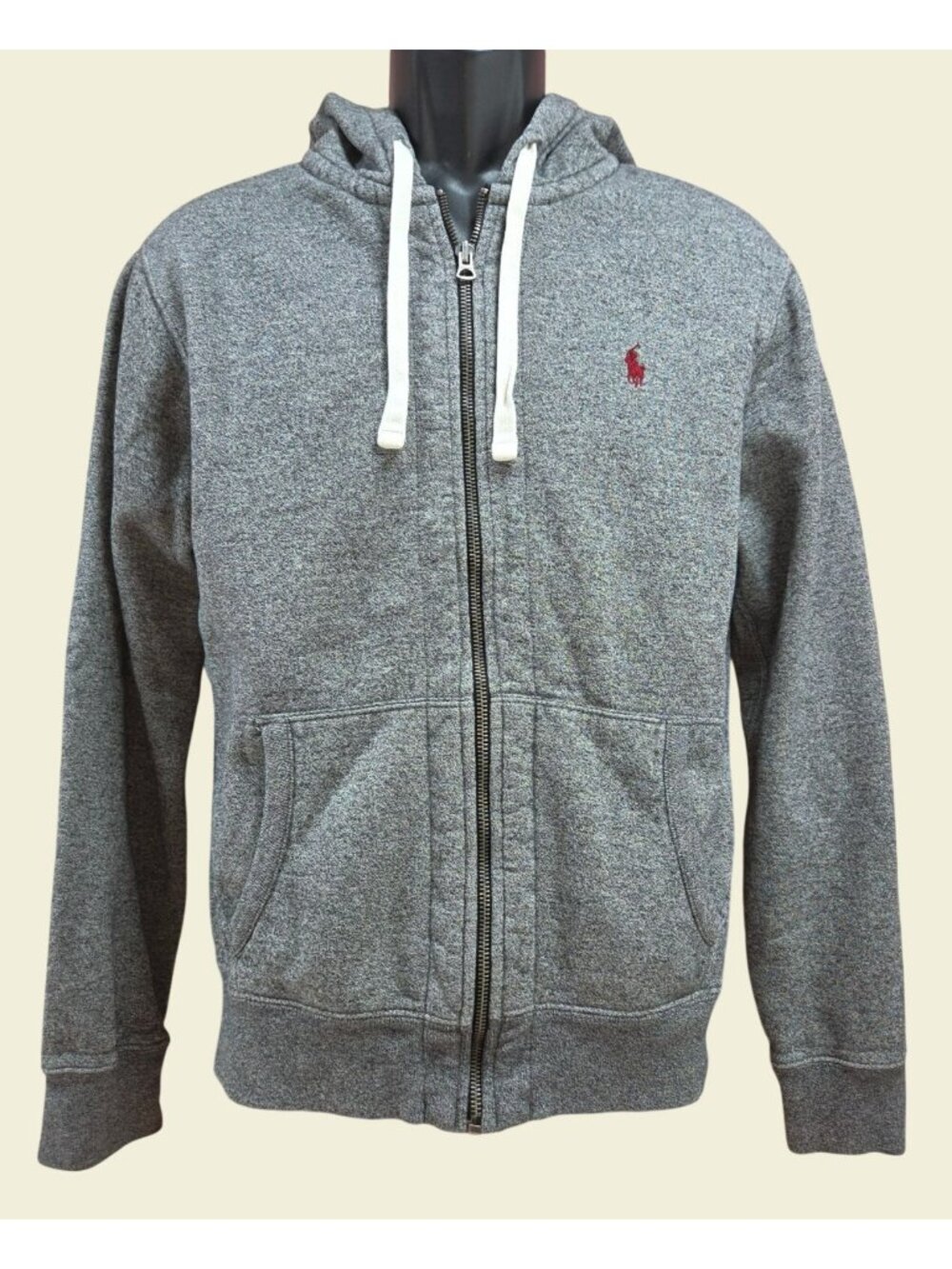 Polo Ralph Lauren Gray Full Zip Hoodie Size Medium Red Logo